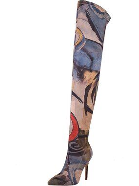 Women's Irregular Sexy Printed Stretchy Thigh High Pointy Toe High Heel Boots